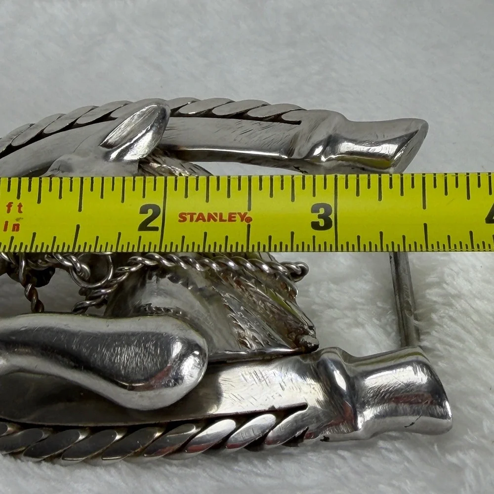 VTG Artisan 3D Horse‎ Horseshoe Belt Buckle Silver Tone Western Equestrian